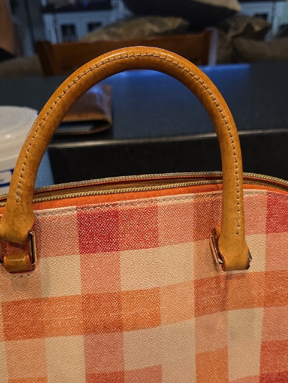 Dooney & Bourke PEACH and Cream Plaid Satchel - Picture 4 of 12